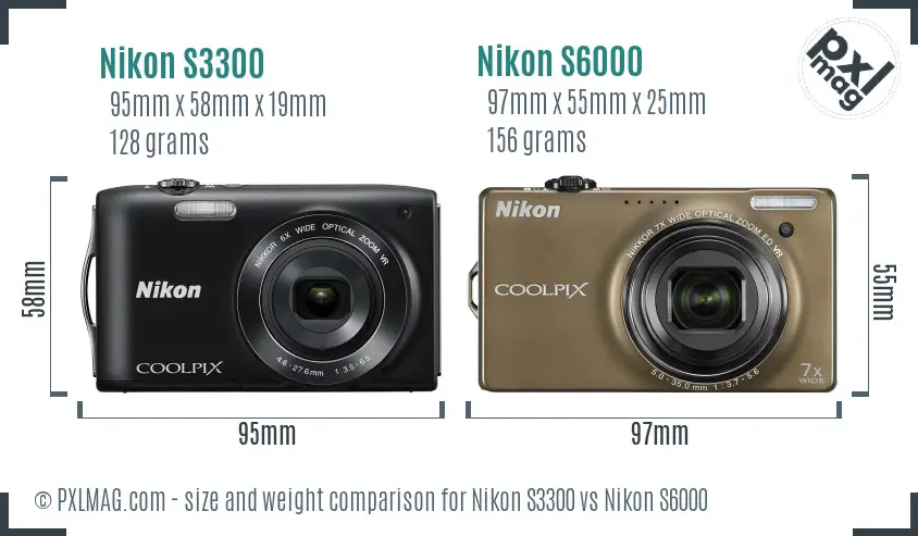 Nikon S3300 vs Nikon S6000 size comparison