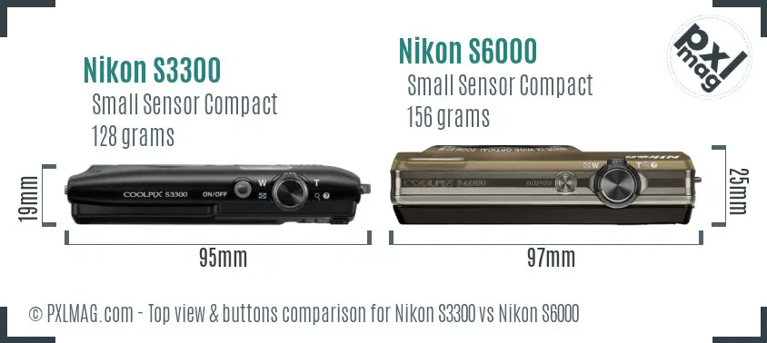 Nikon S3300 vs Nikon S6000 top view buttons comparison