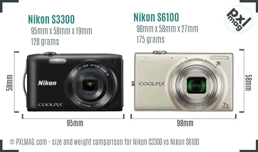 Nikon S3300 vs Nikon S6100 size comparison
