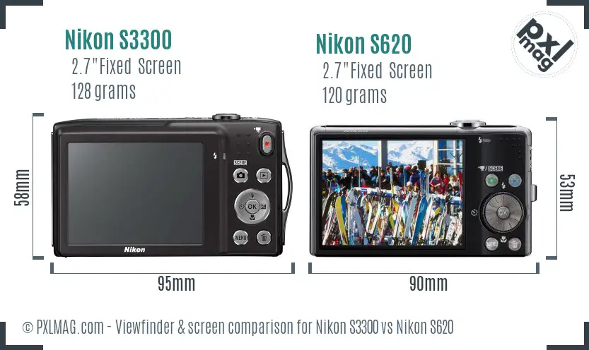 Nikon S3300 vs Nikon S620 Screen and Viewfinder comparison