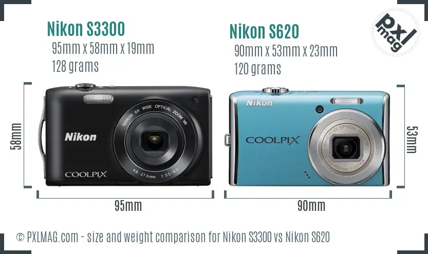 Nikon S3300 vs Nikon S620 size comparison