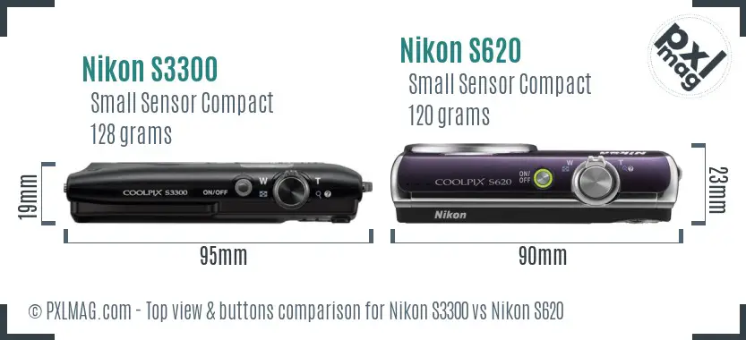 Nikon S3300 vs Nikon S620 top view buttons comparison