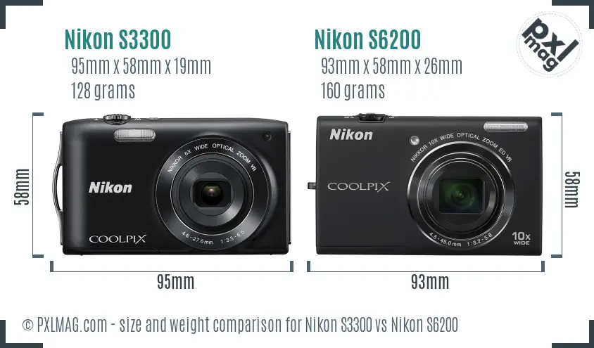 Nikon S3300 vs Nikon S6200 size comparison