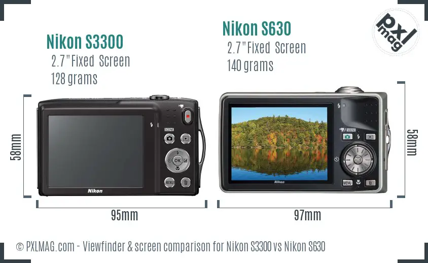 Nikon S3300 vs Nikon S630 Screen and Viewfinder comparison