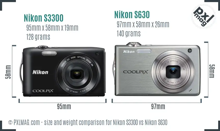 Nikon S3300 vs Nikon S630 size comparison