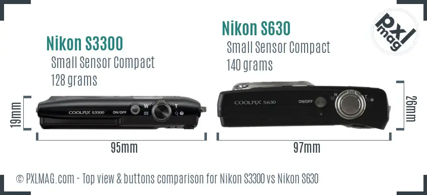 Nikon S3300 vs Nikon S630 top view buttons comparison