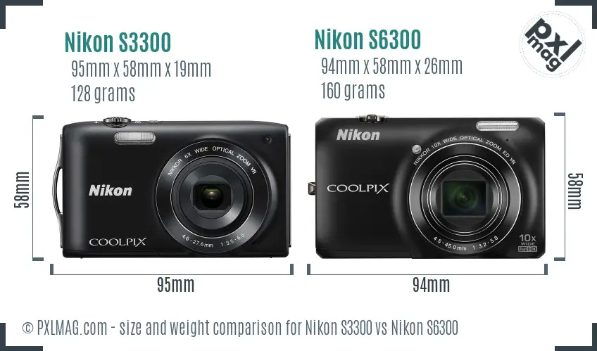Nikon S3300 vs Nikon S6300 size comparison