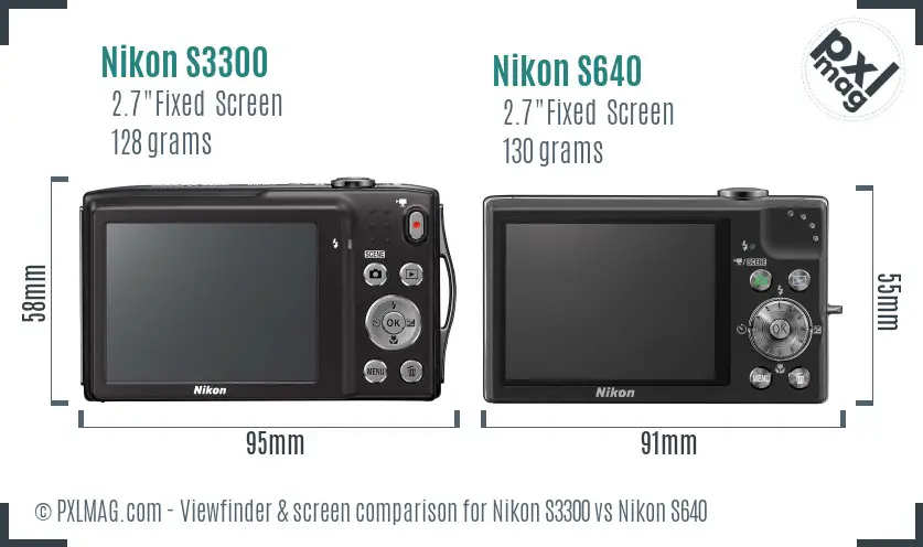 Nikon S3300 vs Nikon S640 Screen and Viewfinder comparison