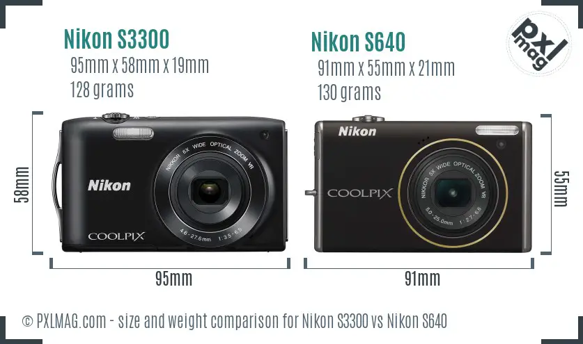 Nikon S3300 vs Nikon S640 size comparison
