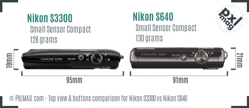 Nikon S3300 vs Nikon S640 top view buttons comparison