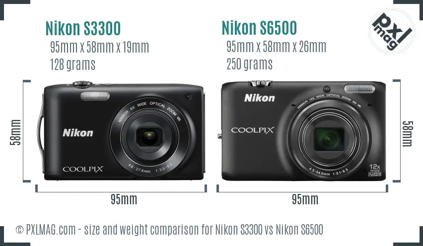 Nikon S3300 vs Nikon S6500 size comparison