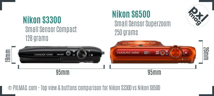 Nikon S3300 vs Nikon S6500 top view buttons comparison