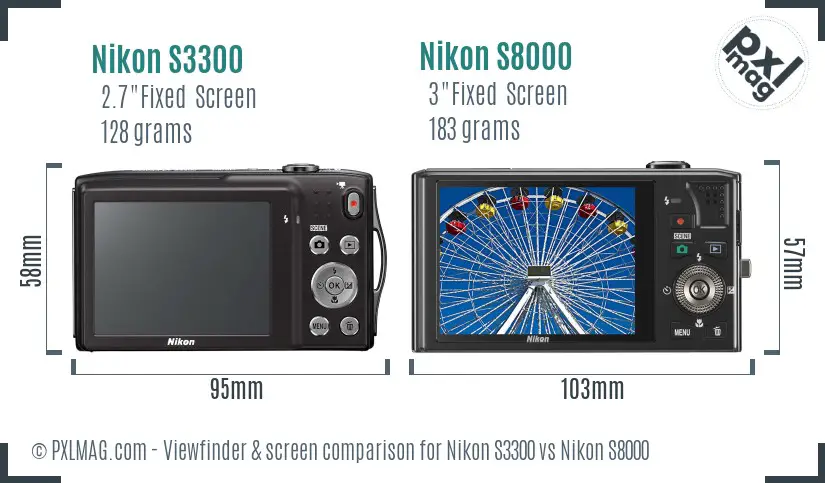 Nikon S3300 vs Nikon S8000 Screen and Viewfinder comparison