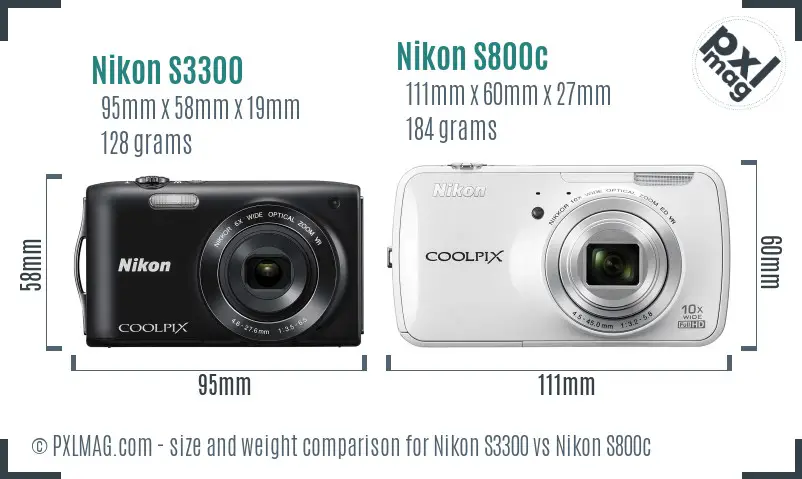 Nikon S3300 vs Nikon S800c size comparison