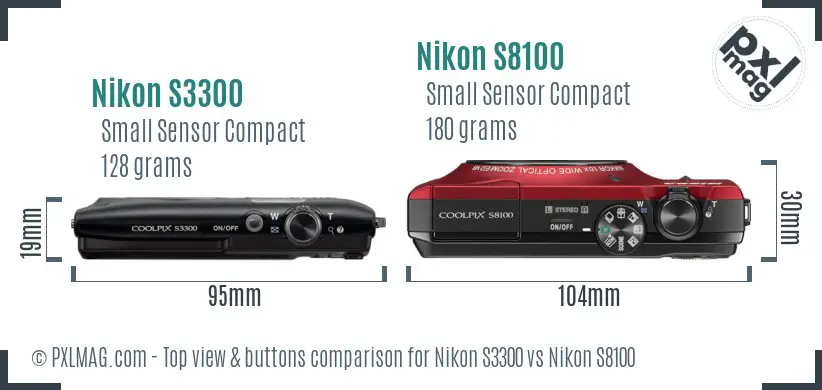 Nikon S3300 vs Nikon S8100 top view buttons comparison