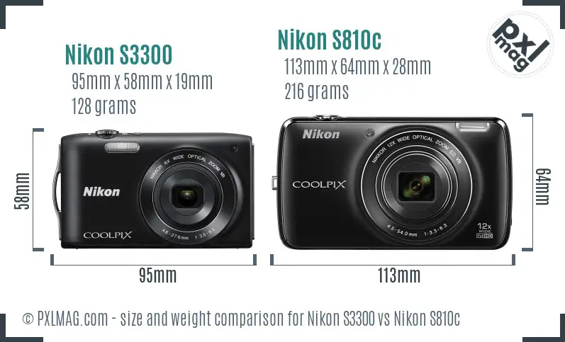 Nikon S3300 vs Nikon S810c size comparison