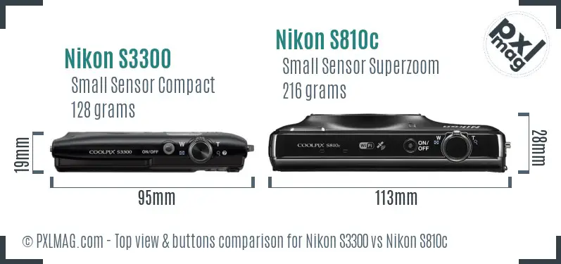 Nikon S3300 vs Nikon S810c top view buttons comparison