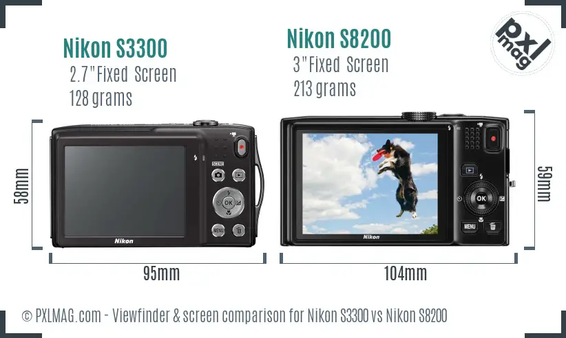 Nikon S3300 vs Nikon S8200 Screen and Viewfinder comparison