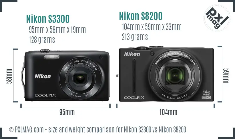 Nikon S3300 vs Nikon S8200 size comparison