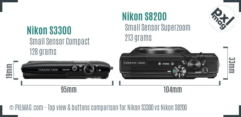 Nikon S3300 vs Nikon S8200 top view buttons comparison