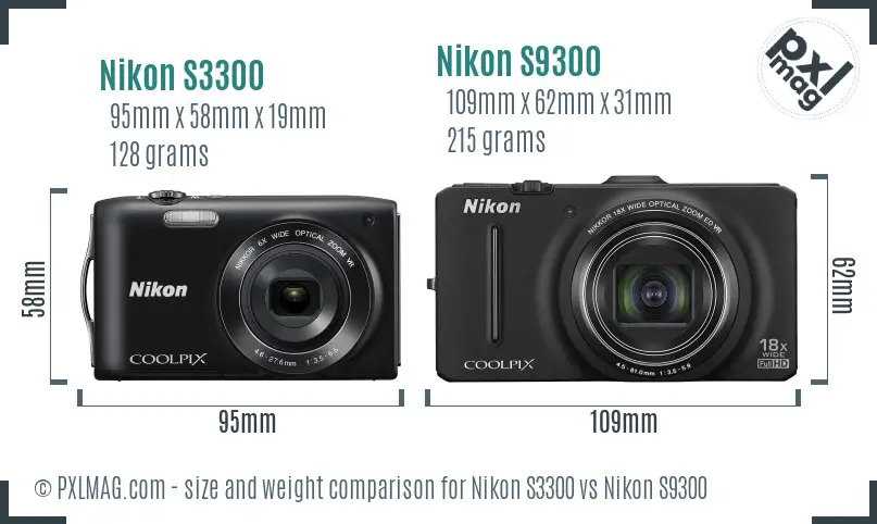 Nikon S3300 vs Nikon S9300 size comparison