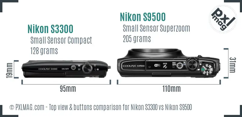 Nikon S3300 vs Nikon S9500 top view buttons comparison