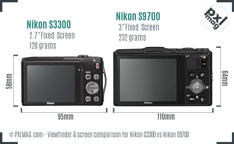 Nikon S3300 vs Nikon S9700 Screen and Viewfinder comparison