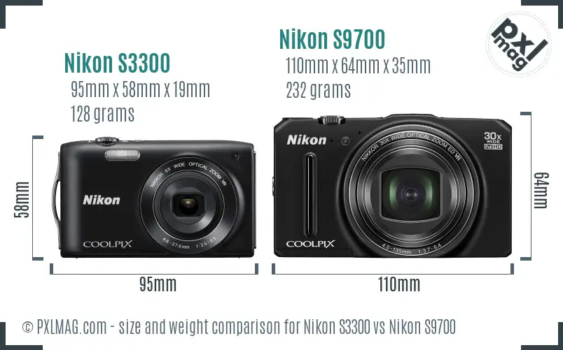 Nikon S3300 vs Nikon S9700 size comparison