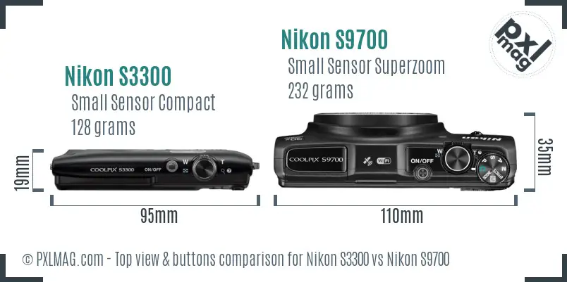 Nikon S3300 vs Nikon S9700 top view buttons comparison