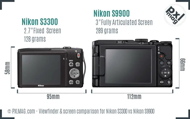 Nikon S3300 vs Nikon S9900 Screen and Viewfinder comparison