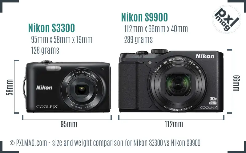 Nikon S3300 vs Nikon S9900 size comparison