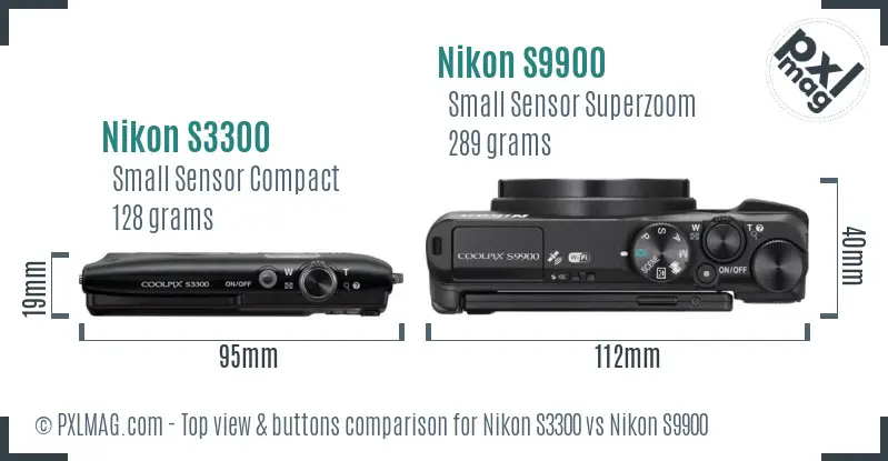 Nikon S3300 vs Nikon S9900 top view buttons comparison
