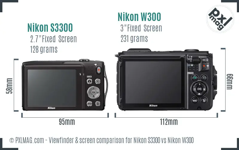 Nikon S3300 vs Nikon W300 Screen and Viewfinder comparison