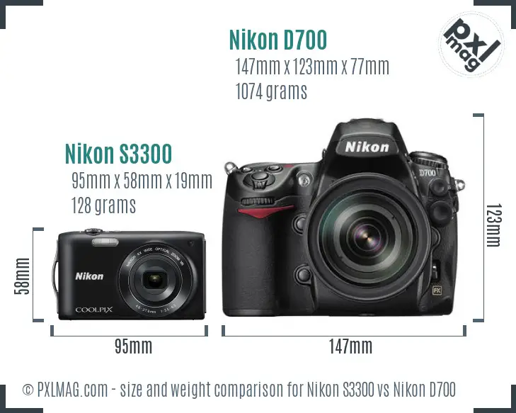 Nikon S3300 vs Nikon D700 size comparison