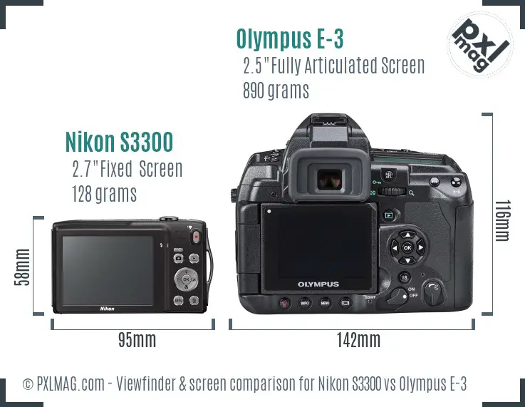 Nikon S3300 vs Olympus E-3 Screen and Viewfinder comparison