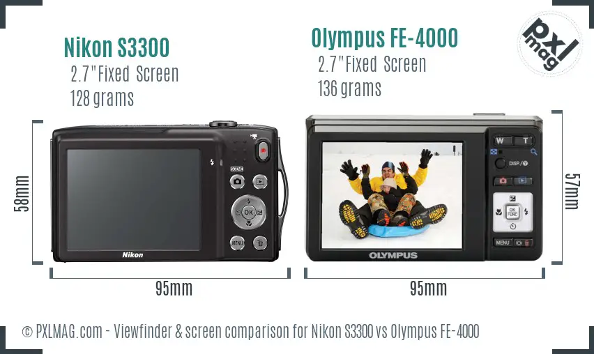 Nikon S3300 vs Olympus FE-4000 Screen and Viewfinder comparison