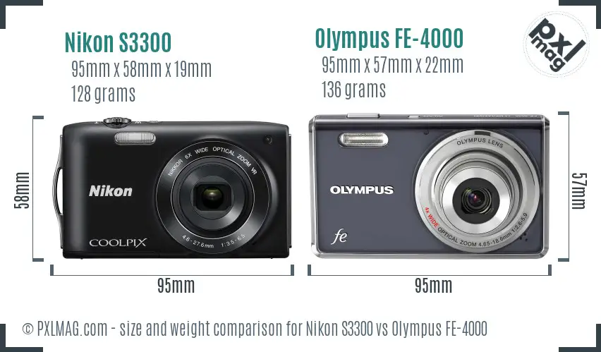 Nikon S3300 vs Olympus FE-4000 size comparison