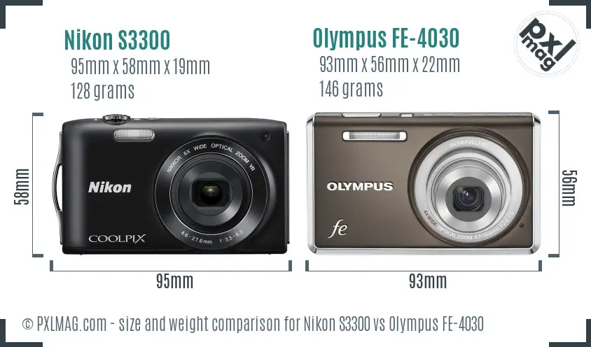 Nikon S3300 vs Olympus FE-4030 size comparison Nikon S3300 vs Olympus FE-4030 size comparison