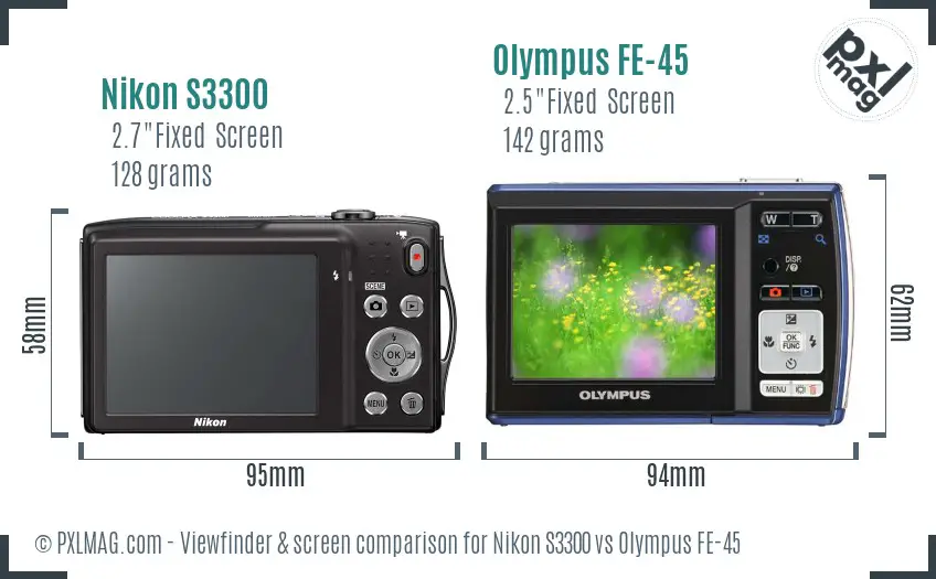 Nikon S3300 vs Olympus FE-45 Screen and Viewfinder comparison