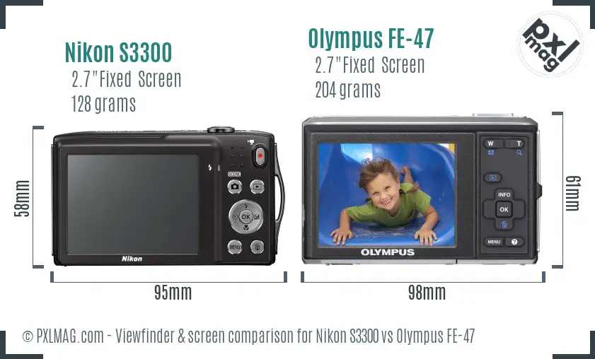 Nikon S3300 vs Olympus FE-47 Screen and Viewfinder comparison