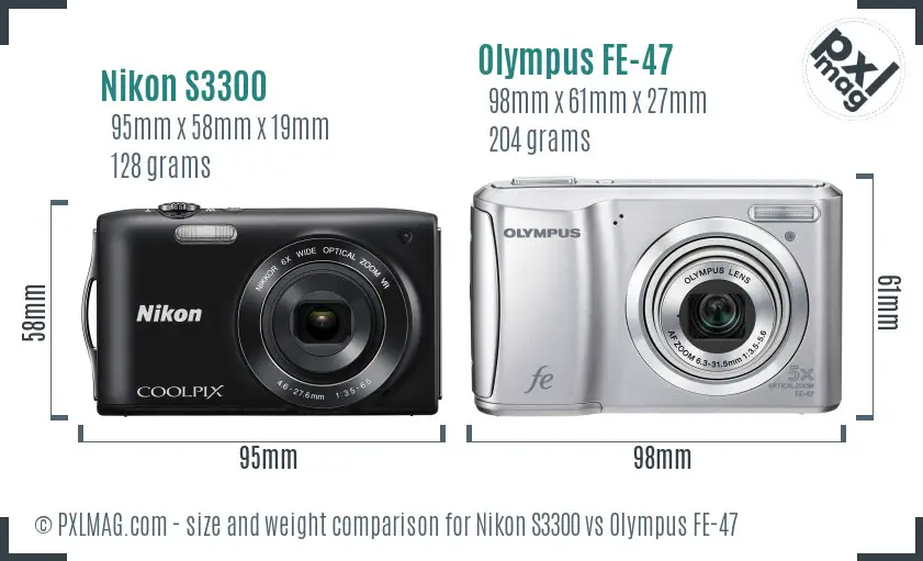 Nikon S3300 vs Olympus FE-47 size comparison