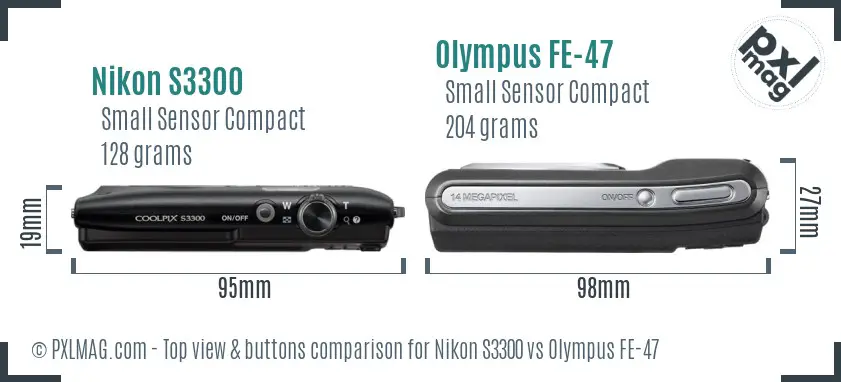 Nikon S3300 vs Olympus FE-47 top view buttons comparison