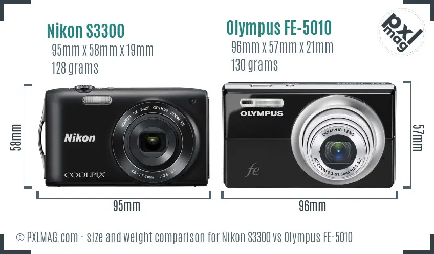 Nikon S3300 vs Olympus FE-5010 size comparison