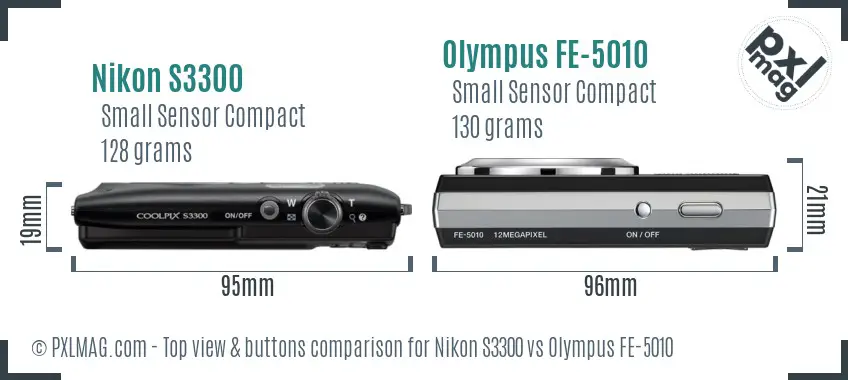 Nikon S3300 vs Olympus FE-5010 top view buttons comparison