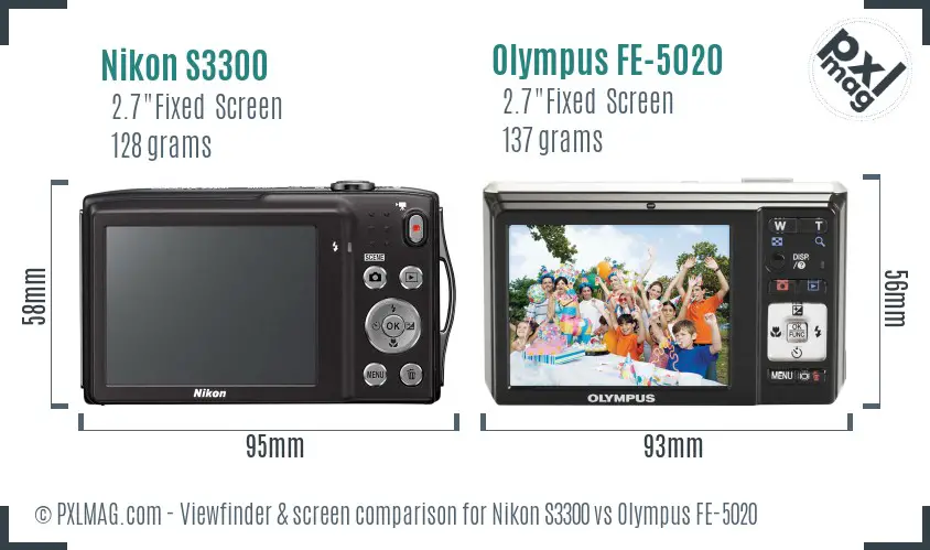 Nikon S3300 vs Olympus FE-5020 Screen and Viewfinder comparison