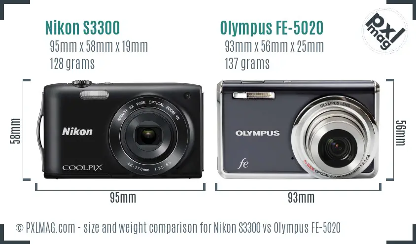 Nikon S3300 vs Olympus FE-5020 size comparison