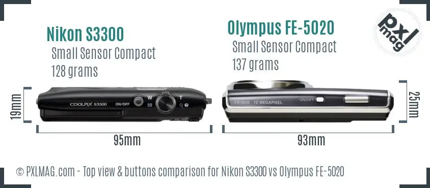 Nikon S3300 vs Olympus FE-5020 top view buttons comparison