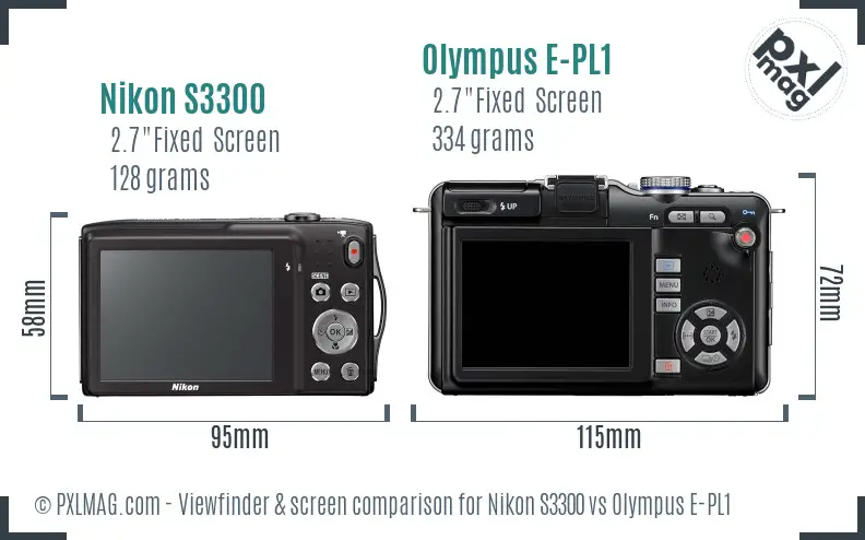 Nikon S3300 vs Olympus E-PL1 Screen and Viewfinder comparison