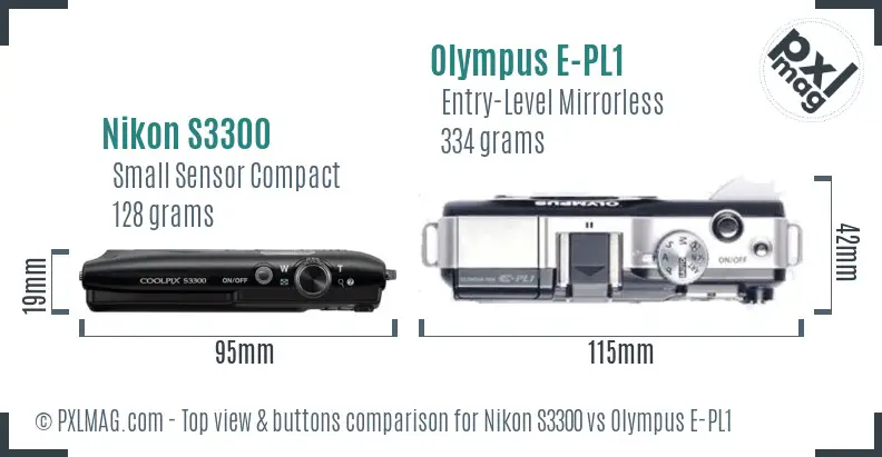 Nikon S3300 vs Olympus E-PL1 top view buttons comparison