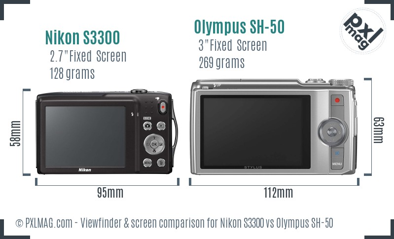 Nikon S3300 vs Olympus SH-50 Screen and Viewfinder comparison